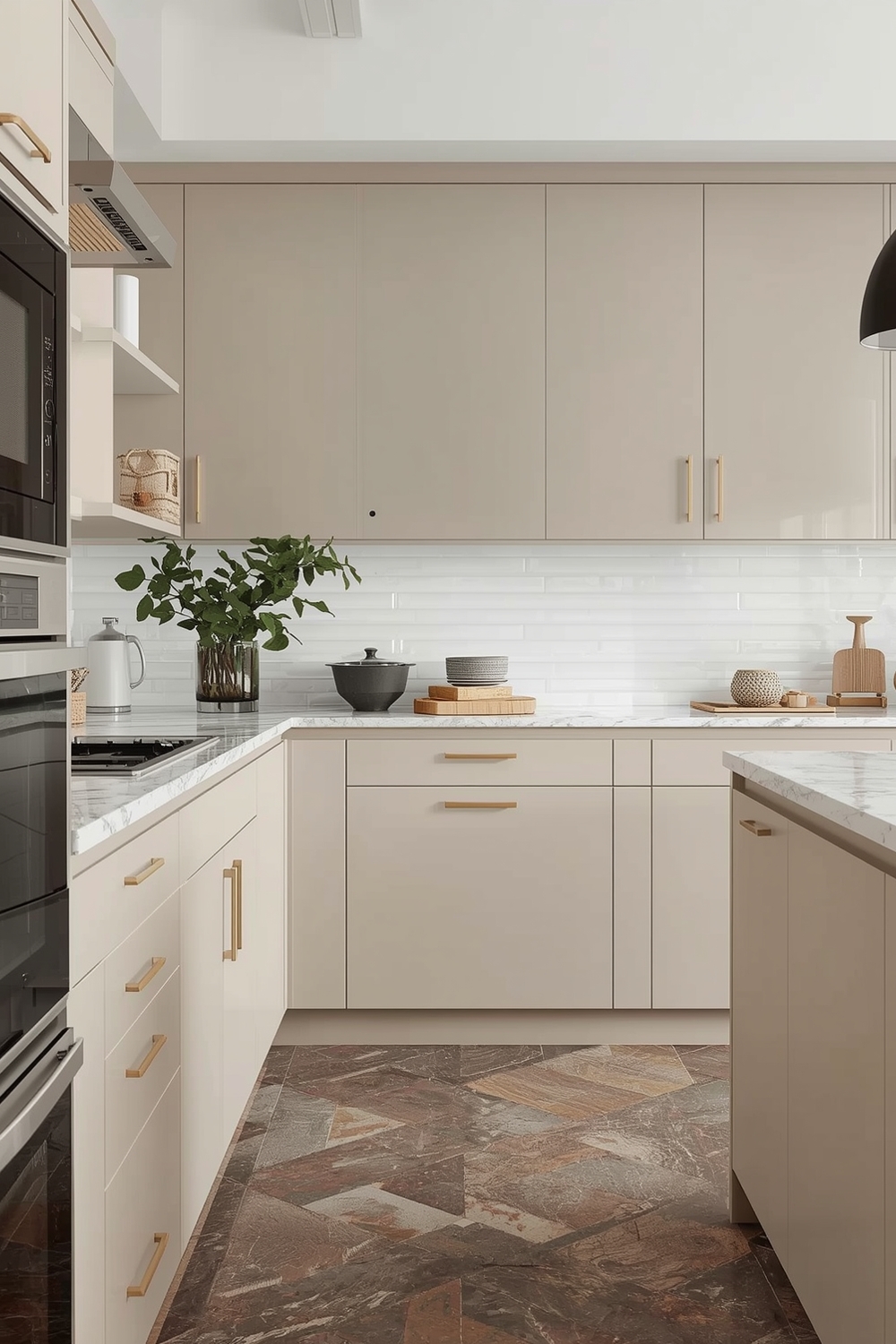 Beige Cabinets in a Modern Kitchen Layout