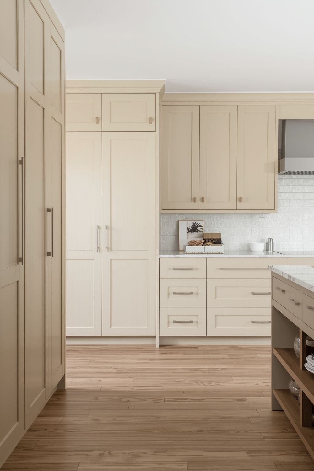 Beige Cabinets in a Streamlined Layout