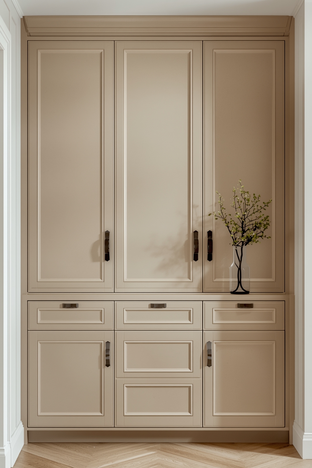 Beige Cabinets with Contemporary Handles