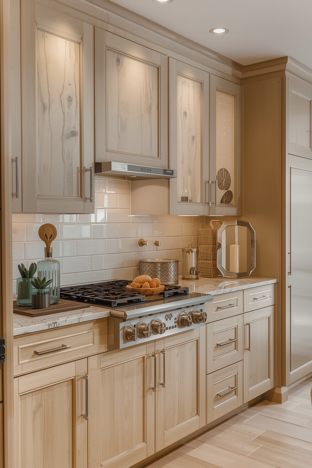 Beige Cabinets with Decorative Lighting