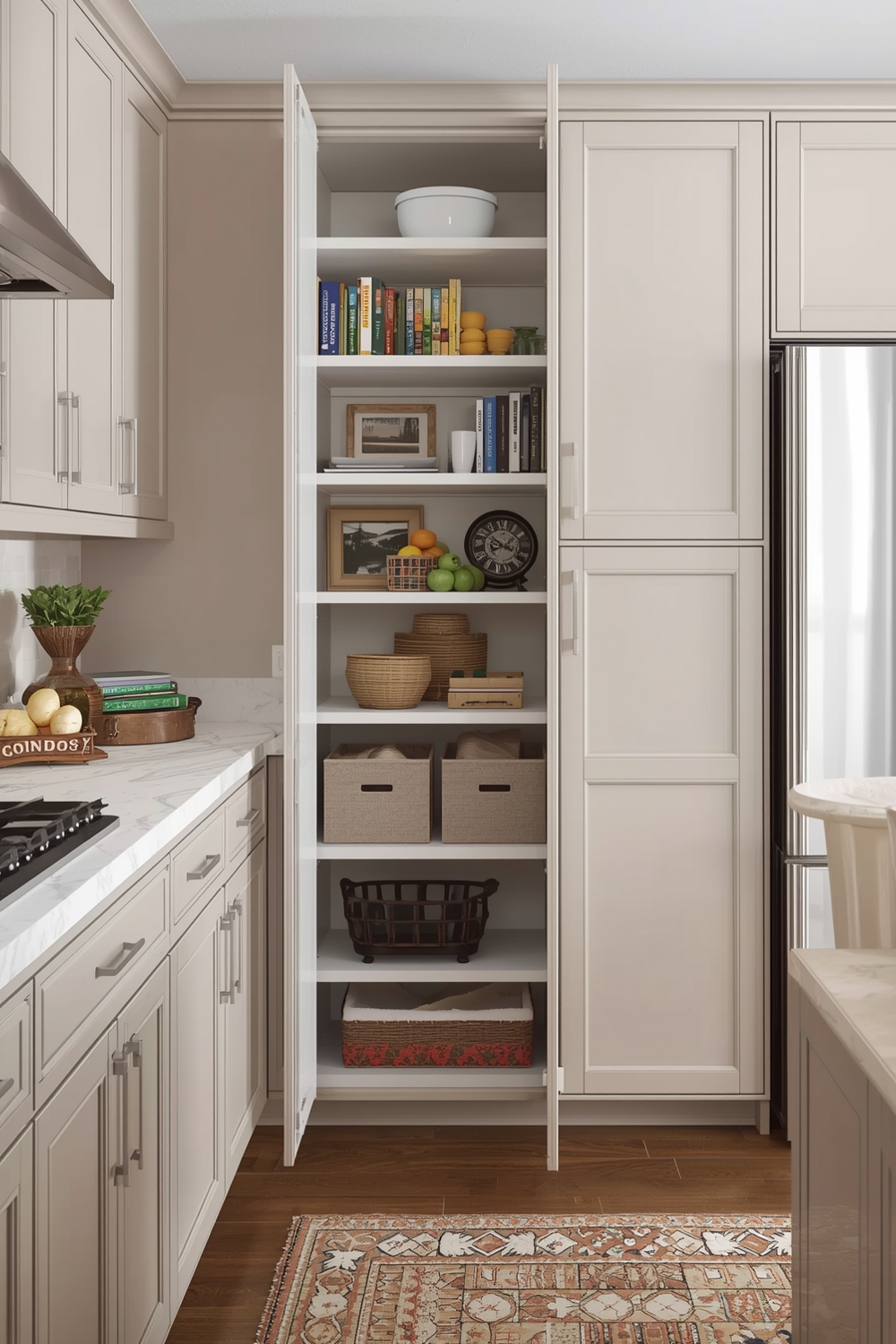 Beige Cabinets with Pantry Storage Solutions