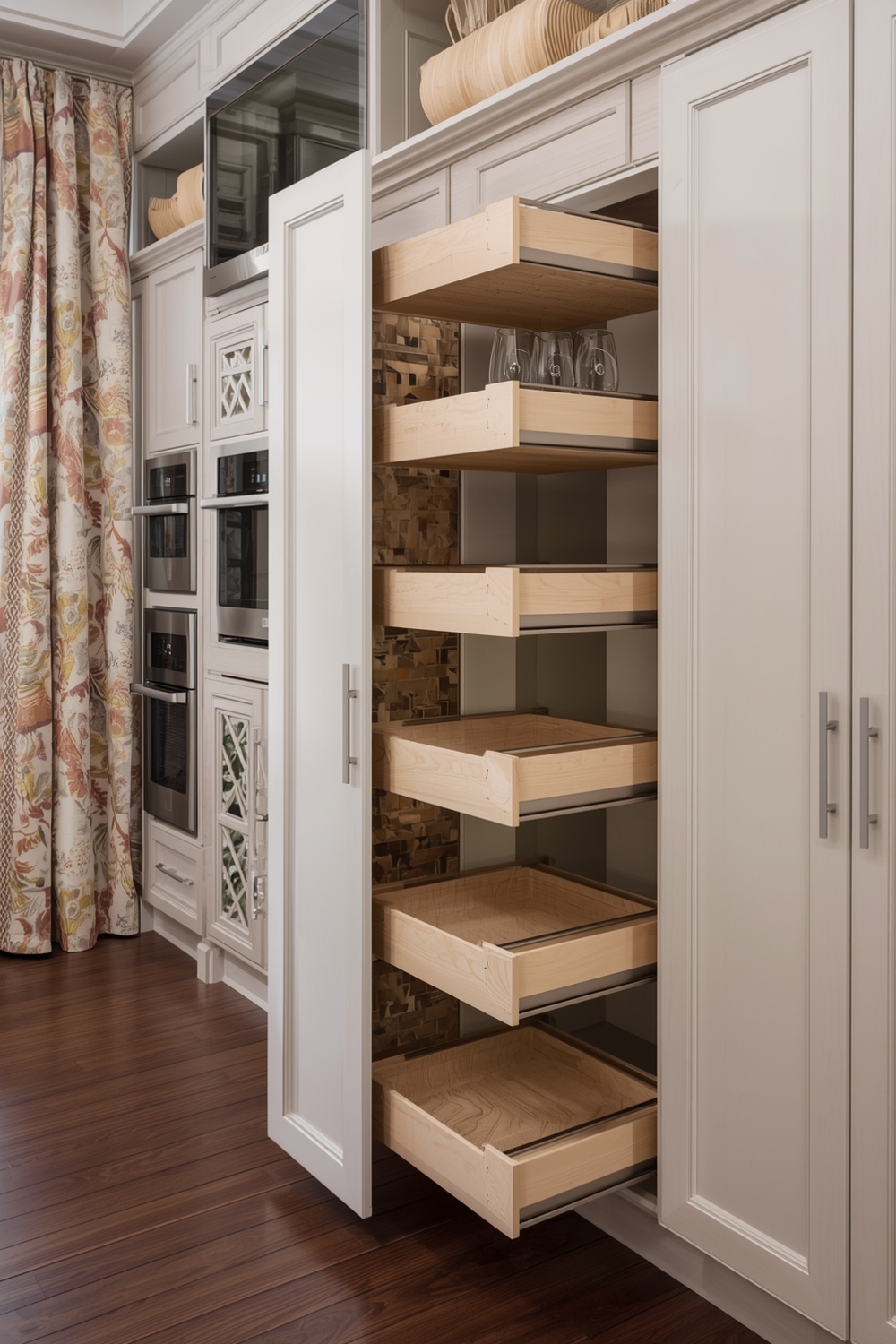 Beige Cabinets with Pull-Out Storage Systems