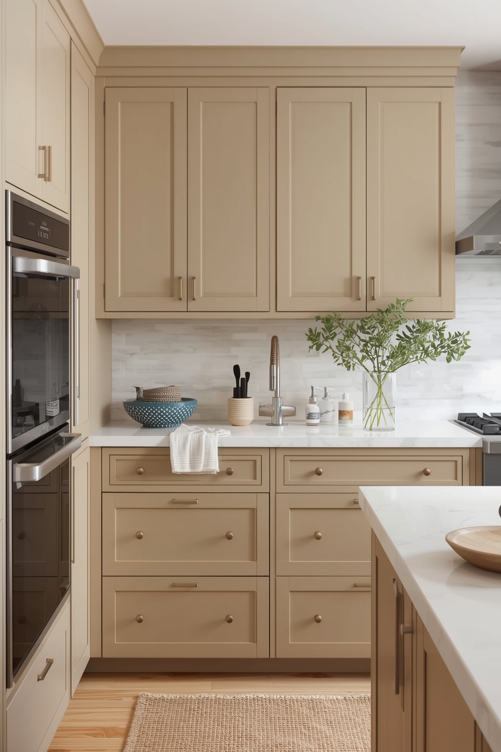 Beige Cabinets with Solid Surface Countertops