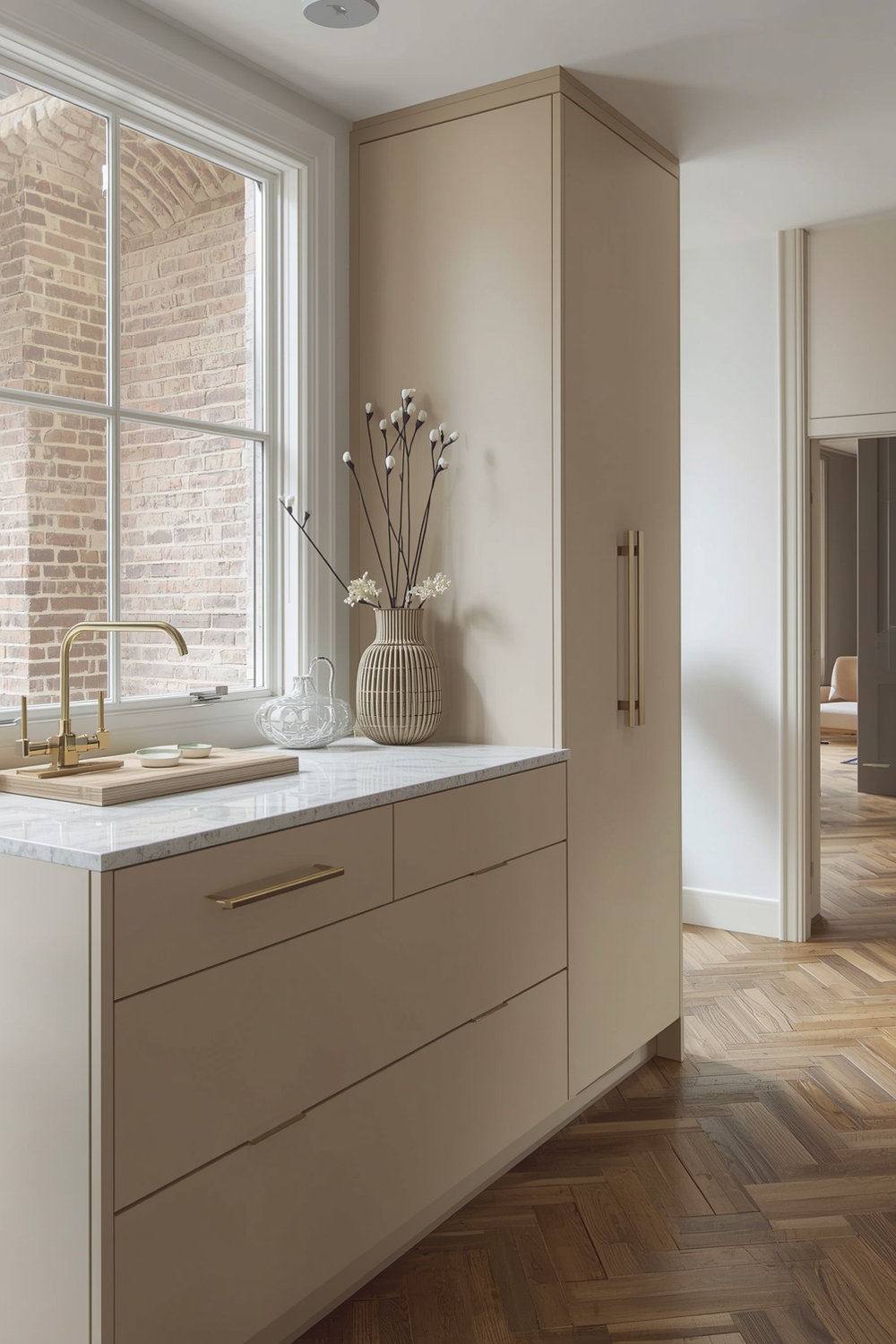 Beige Cabinets with a Modern Edge