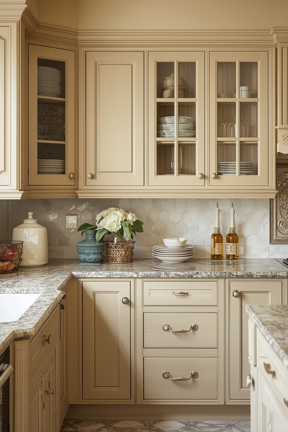 Beige Kitchen Cabinet Decorative Elements