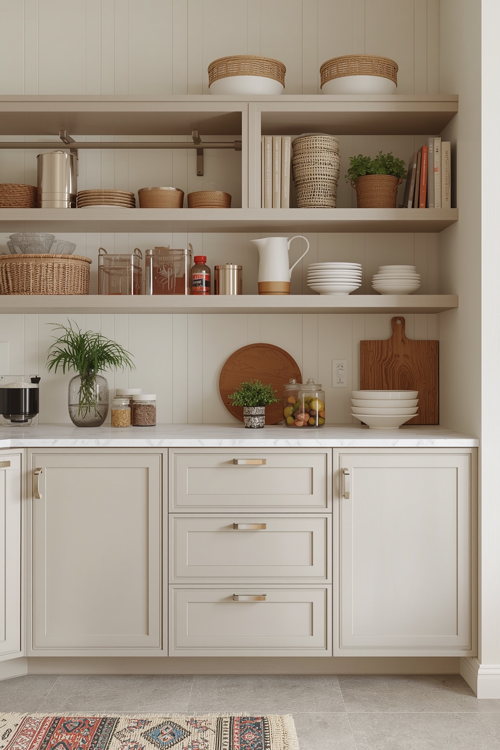 Beige Kitchen Cabinet Interior Organization