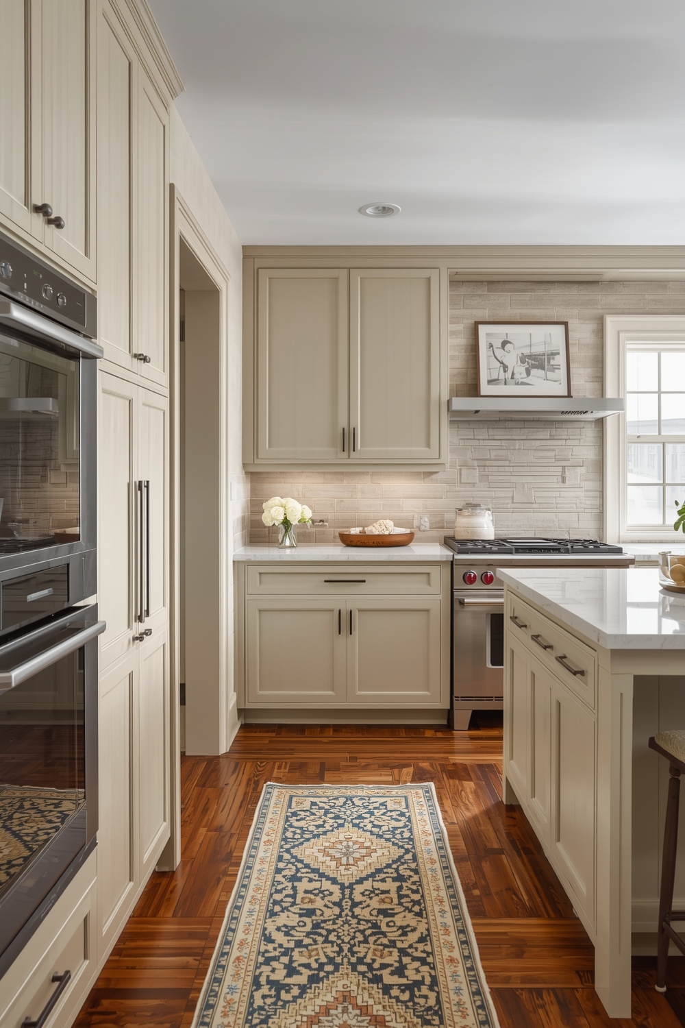 Beige Kitchen Cabinets with Open Display Areas