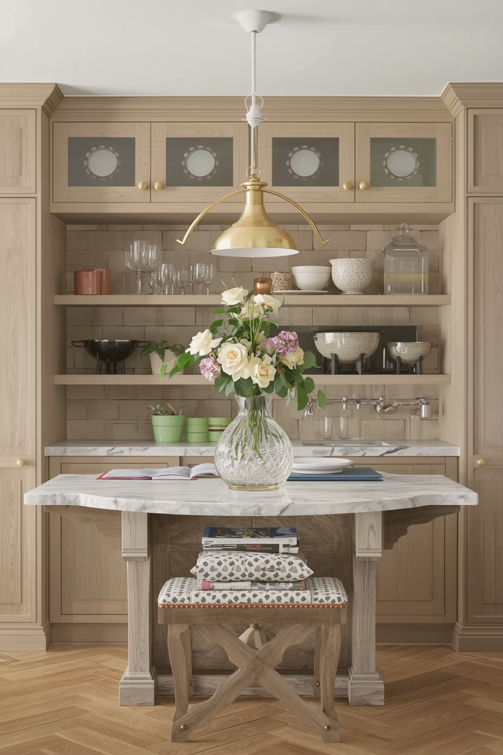 Beige Kitchen Cabinets with Pendant Light Ideas