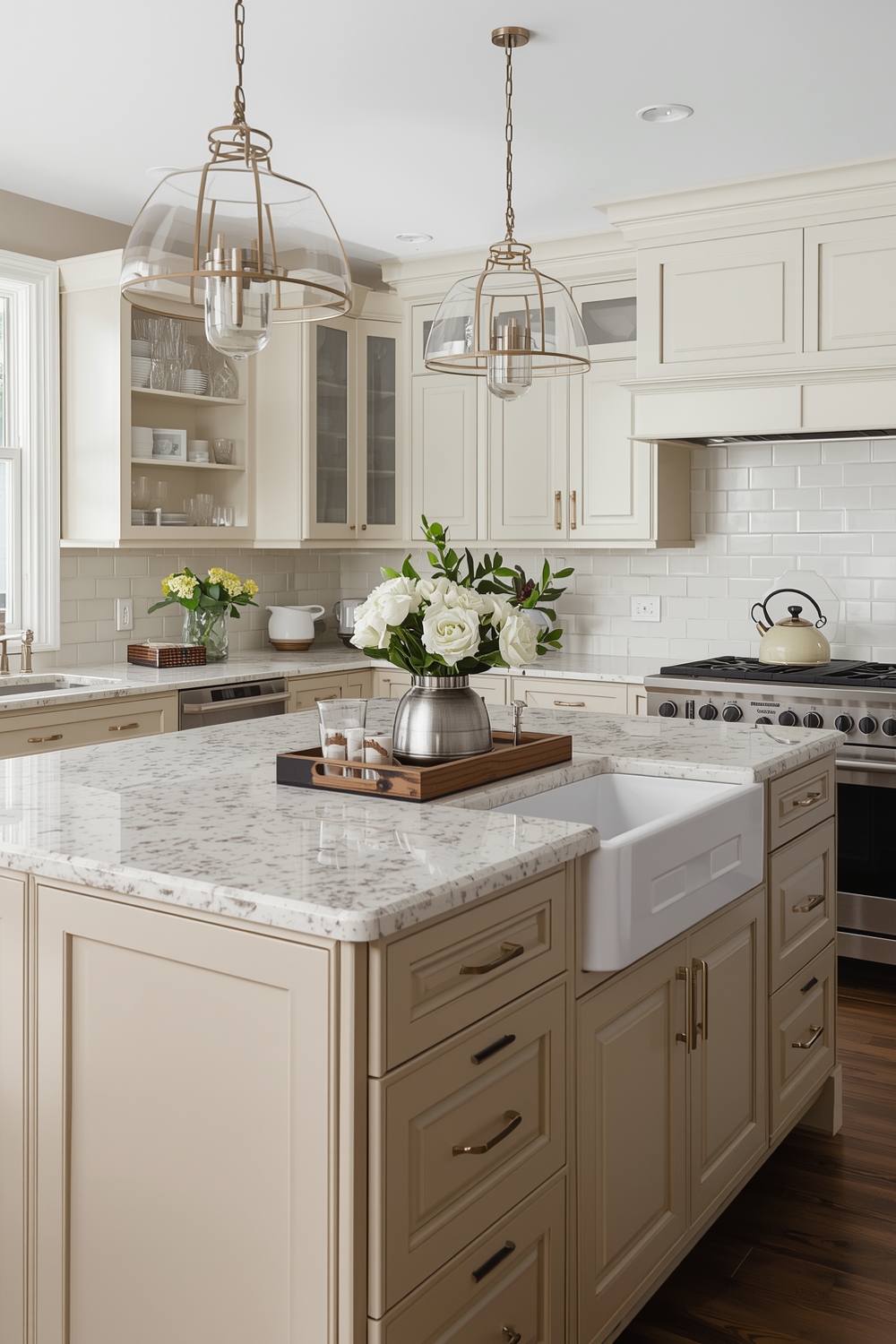 Beige Kitchen Cabinets with an Island Centerpiece