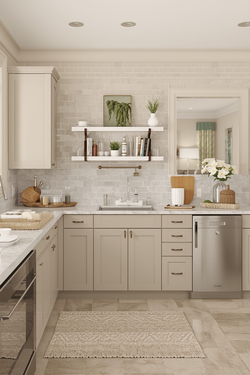 Beige Kitchen Layout with a Prep Zone
