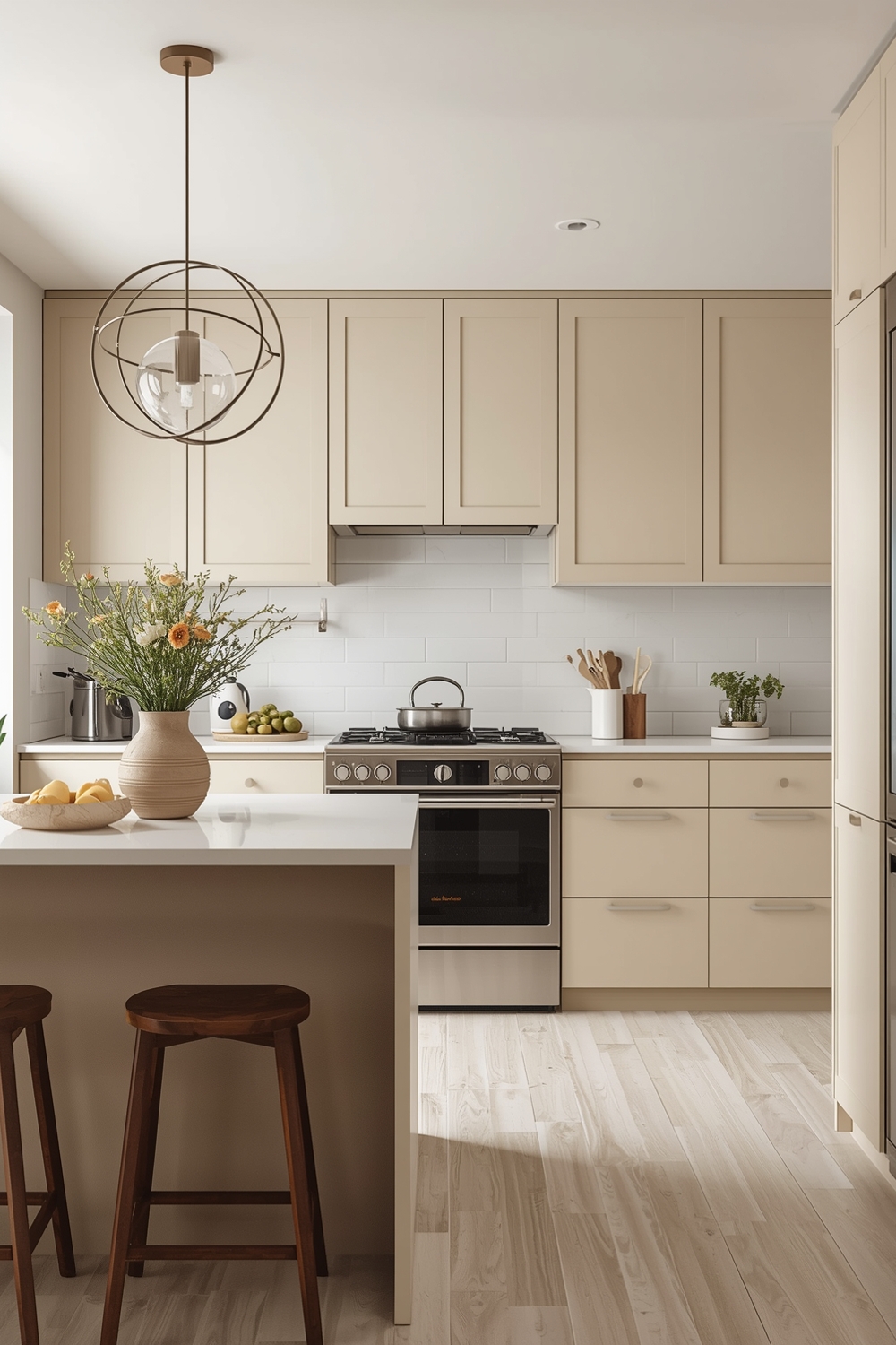 Simple Beige Kitchen Layout Design