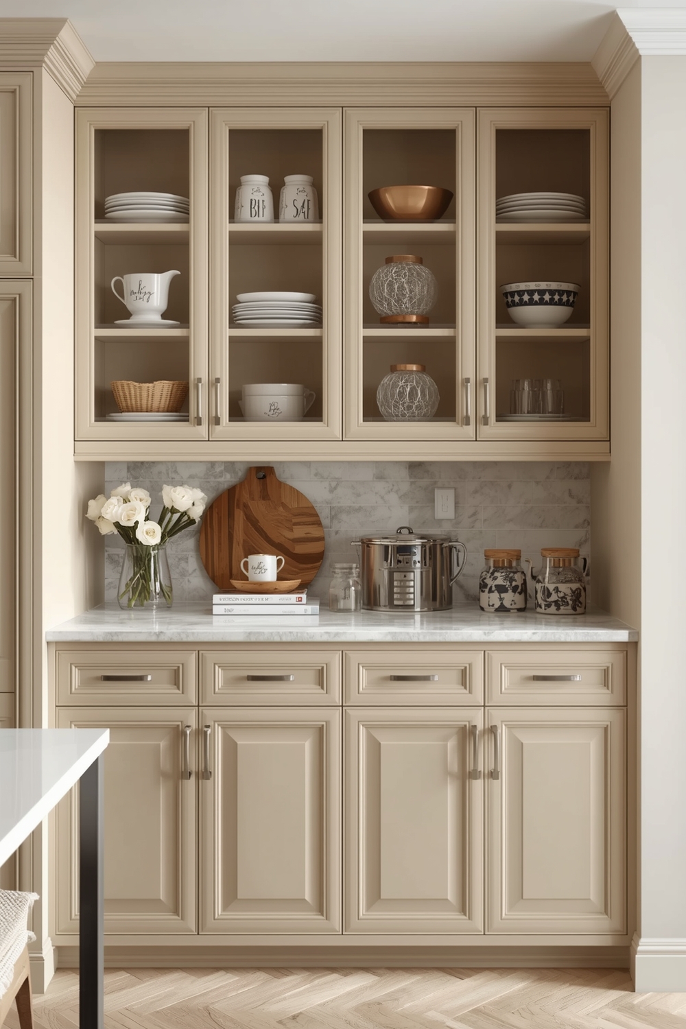 Stylish Beige Kitchen Cabinet Arrangements