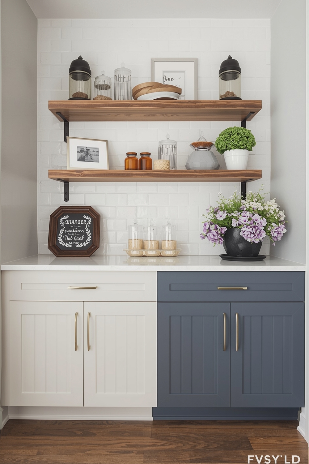 Two-Toned Cabinets with Industrial Open Shelving