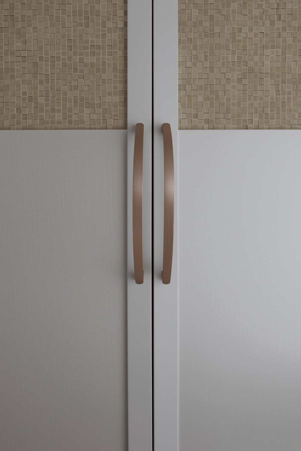 Two-Toned Cabinets with Leather Pull Handles