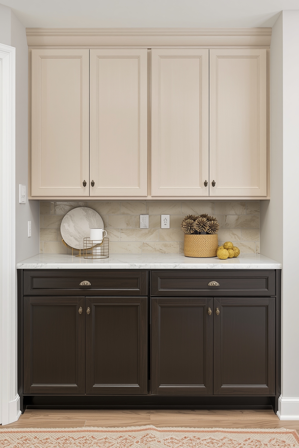 Two-Toned Cabinets with Light Upper and Dark Lower Units