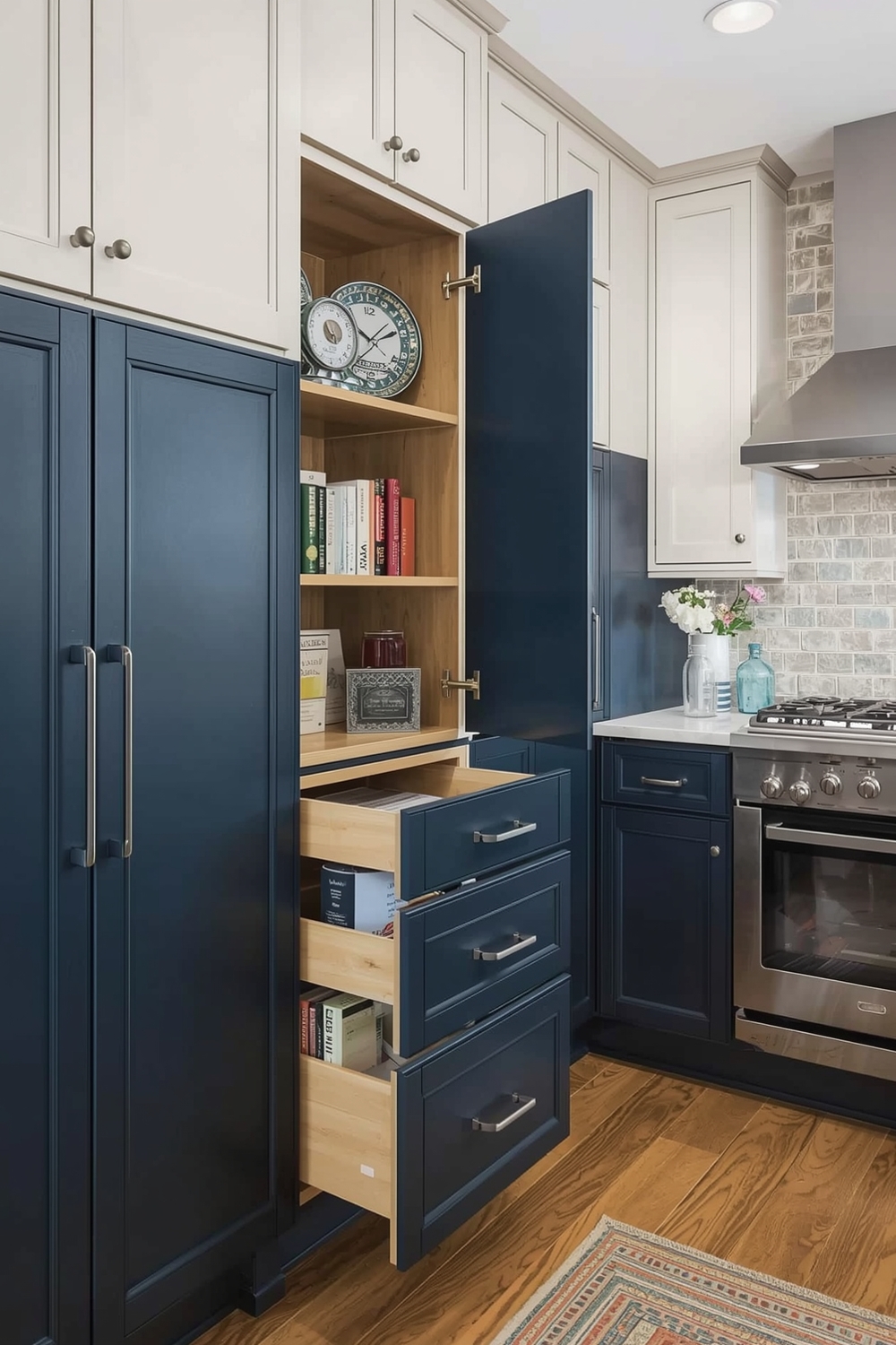 Two-Toned Cabinets with Pull-Out Pantry Systems