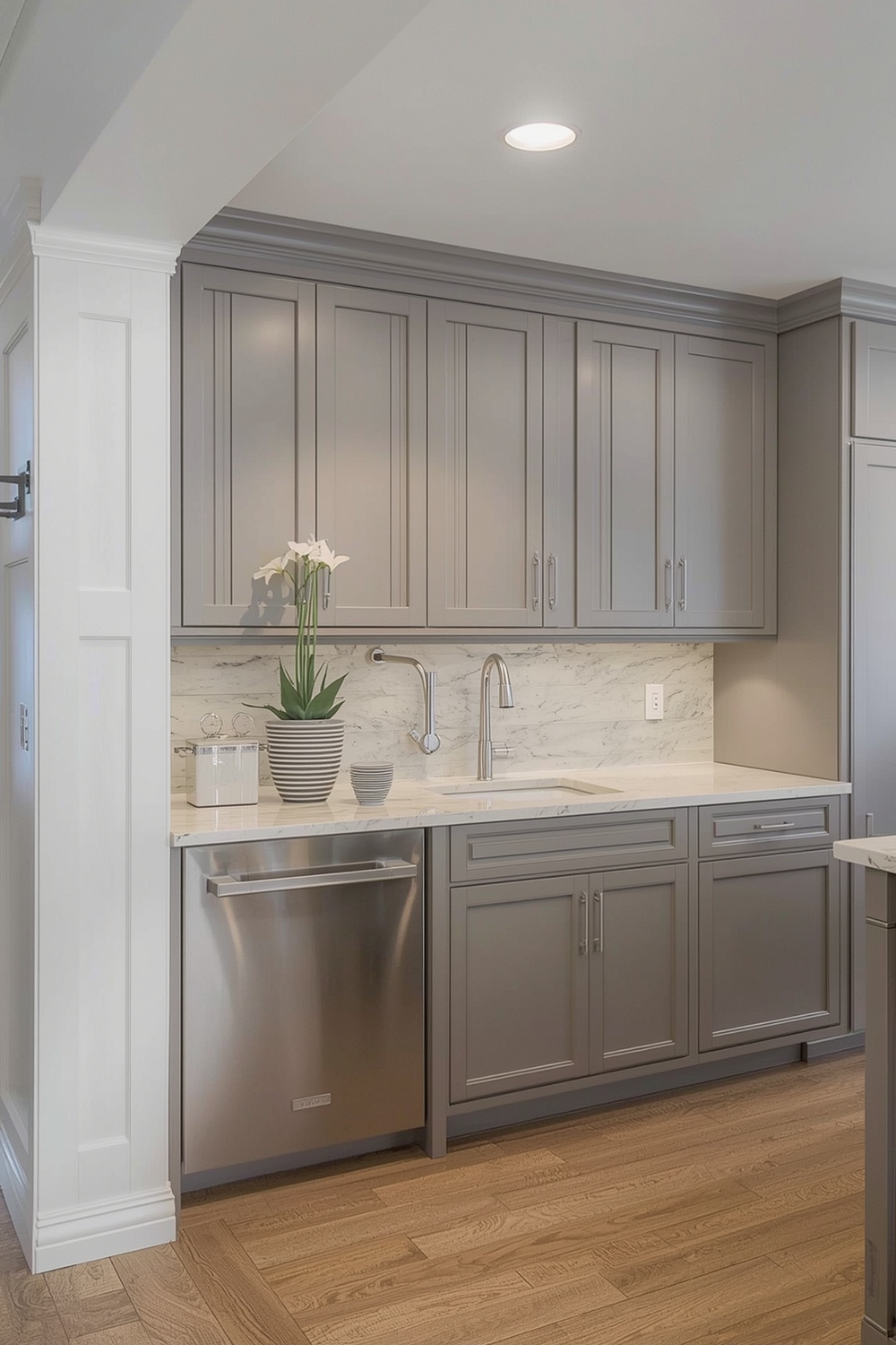 Two-Toned Cabinets with Recessed Lighting