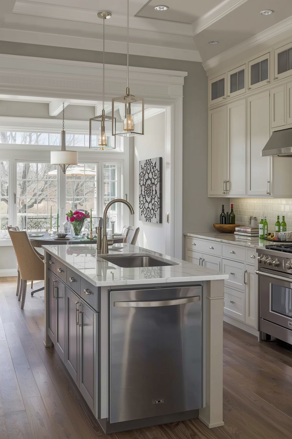 Two-Toned Cabinets with a Large Island
