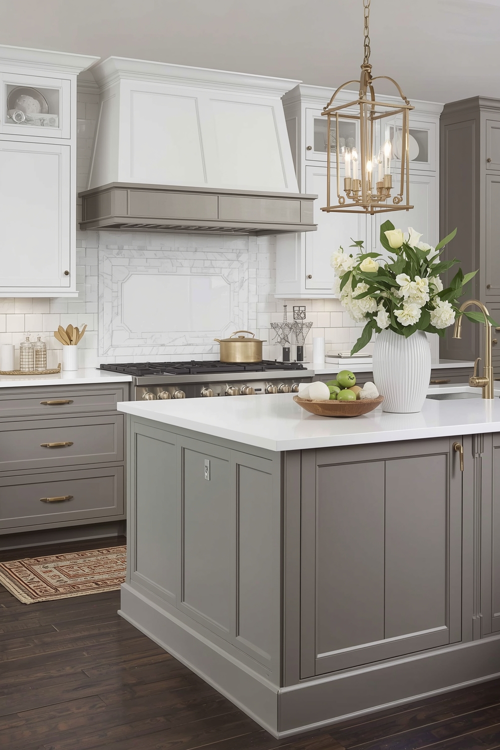 Two-Toned Cabinets with a Prominent Island