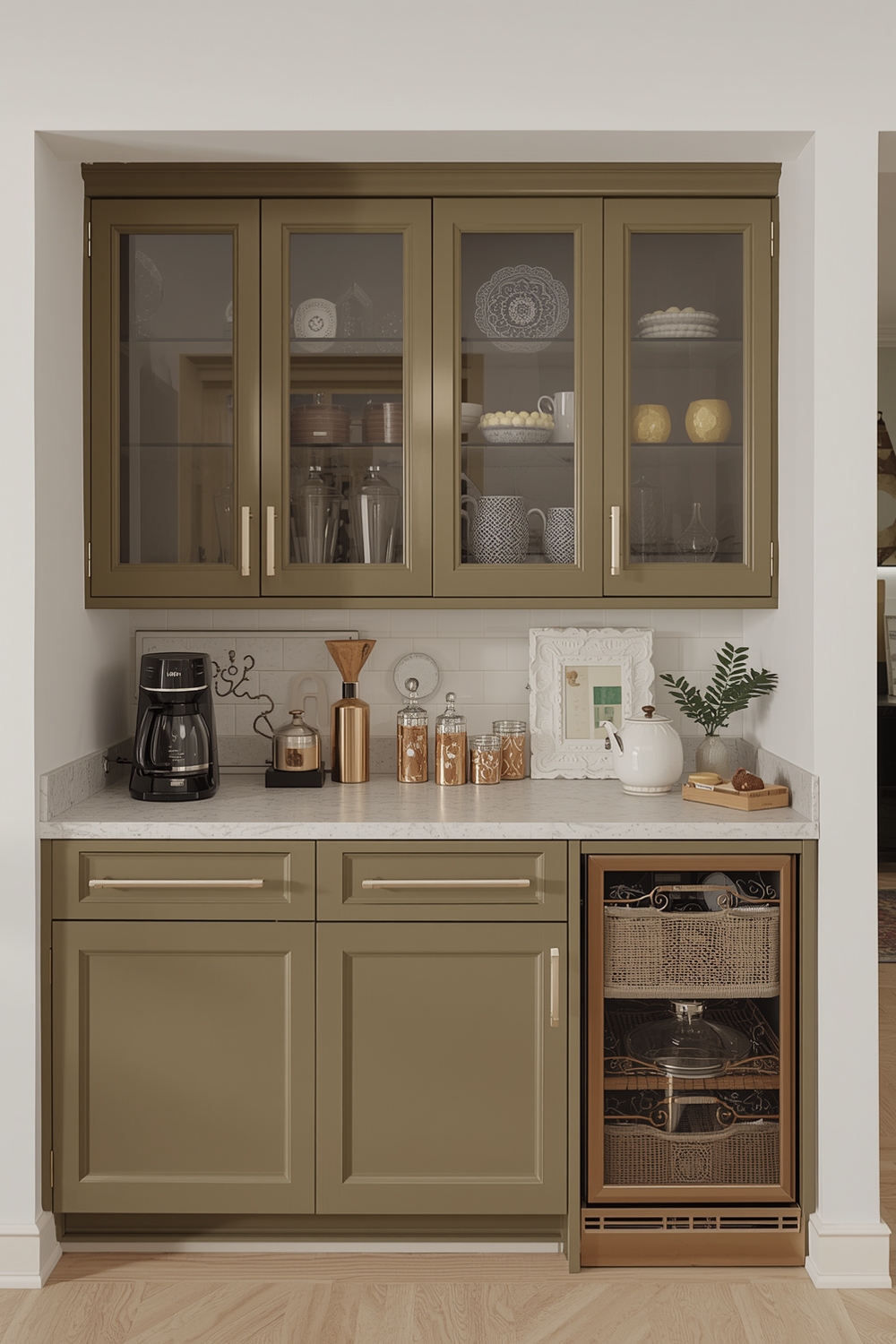 Two-Toned Kitchen Cabinets with a Coffee Station