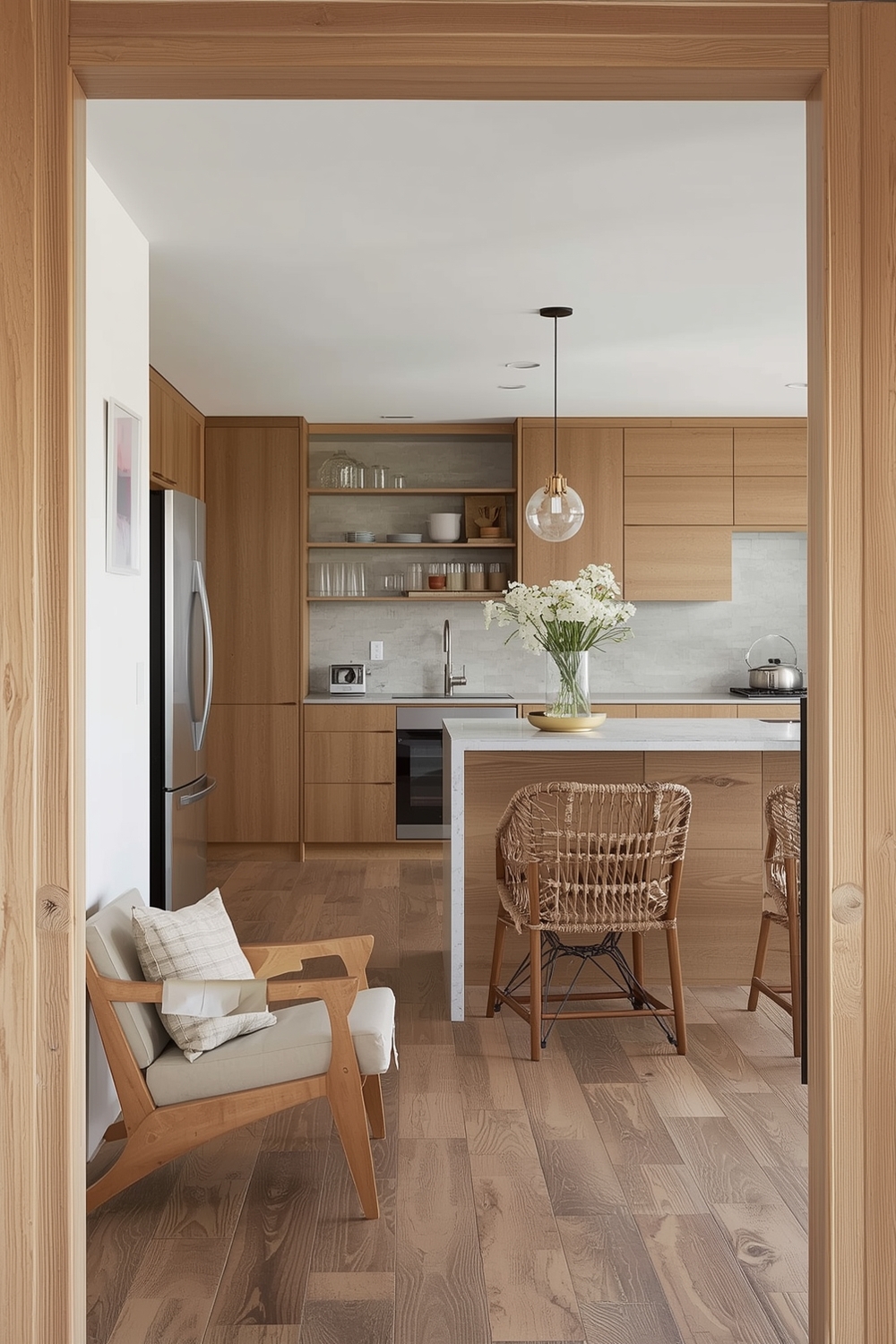 White Oak Kitchen Incorporating a Dining Area