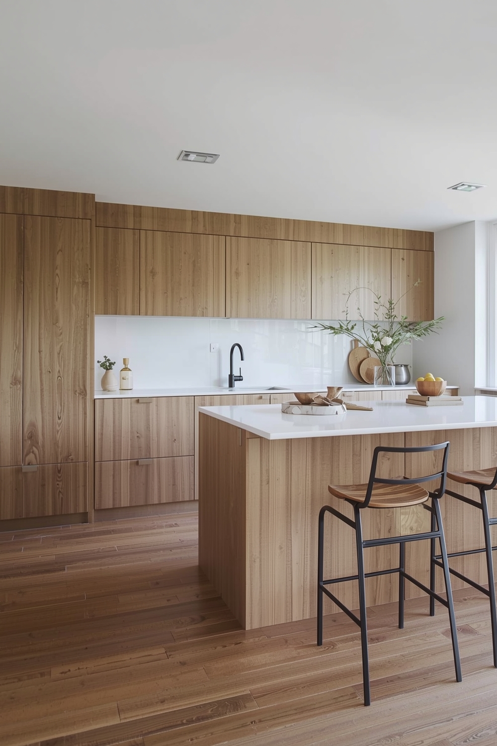 White Oak Kitchen Plan for Modern Residences