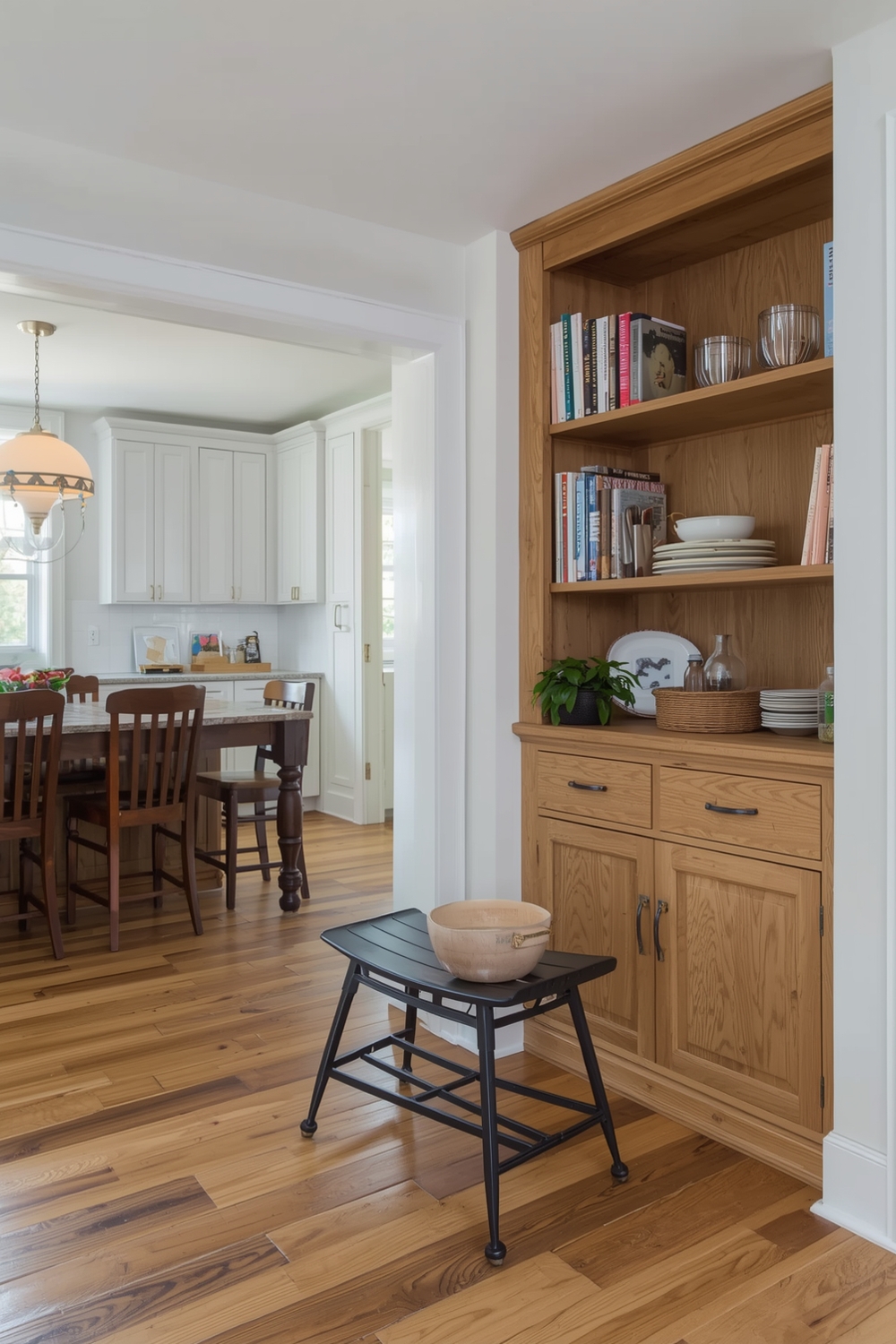 White Oak Kitchen with Built-In Breakfast Counter