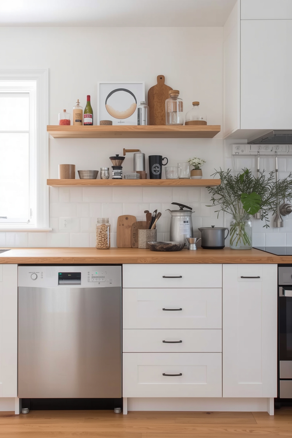 White Oak Kitchen with Display Shelving