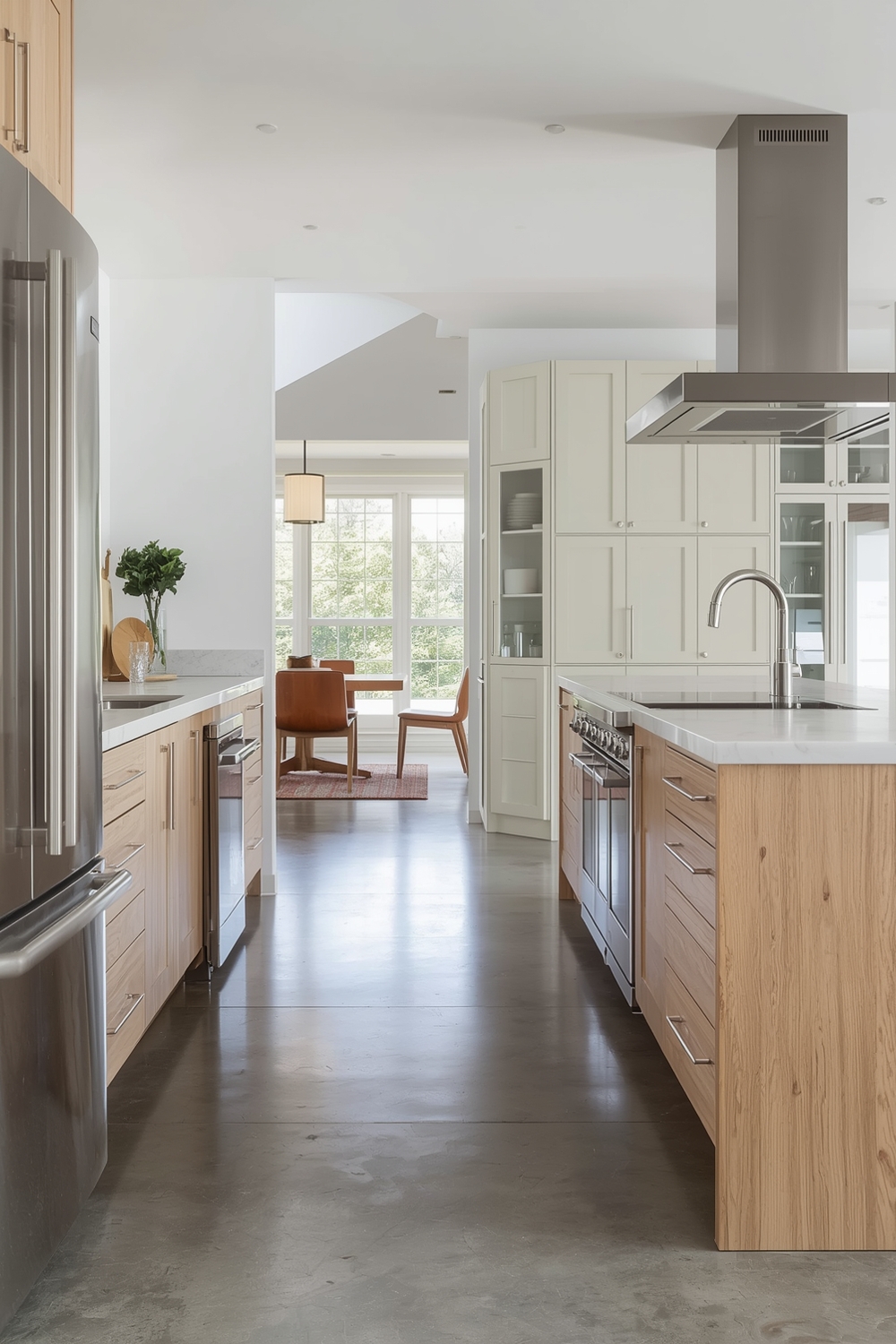 White Oak Kitchen with Polished Concrete Flooring