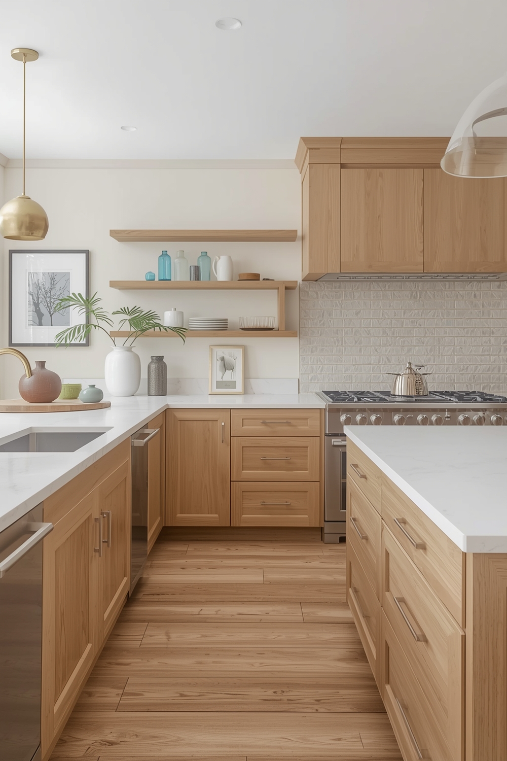 White Oak Kitchen with Quartz Countertops