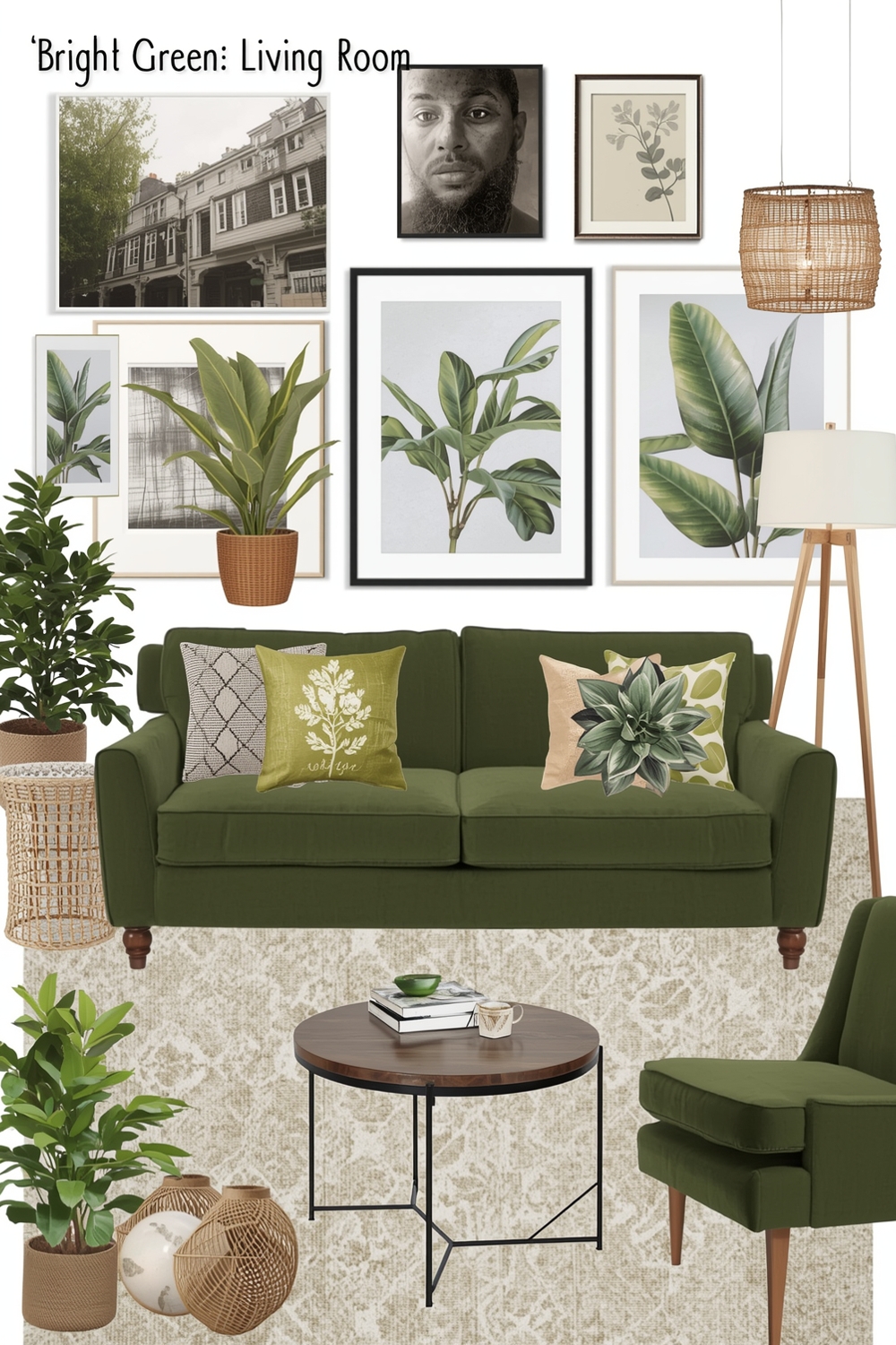 Bright Olive Green Living Room Idea Boards