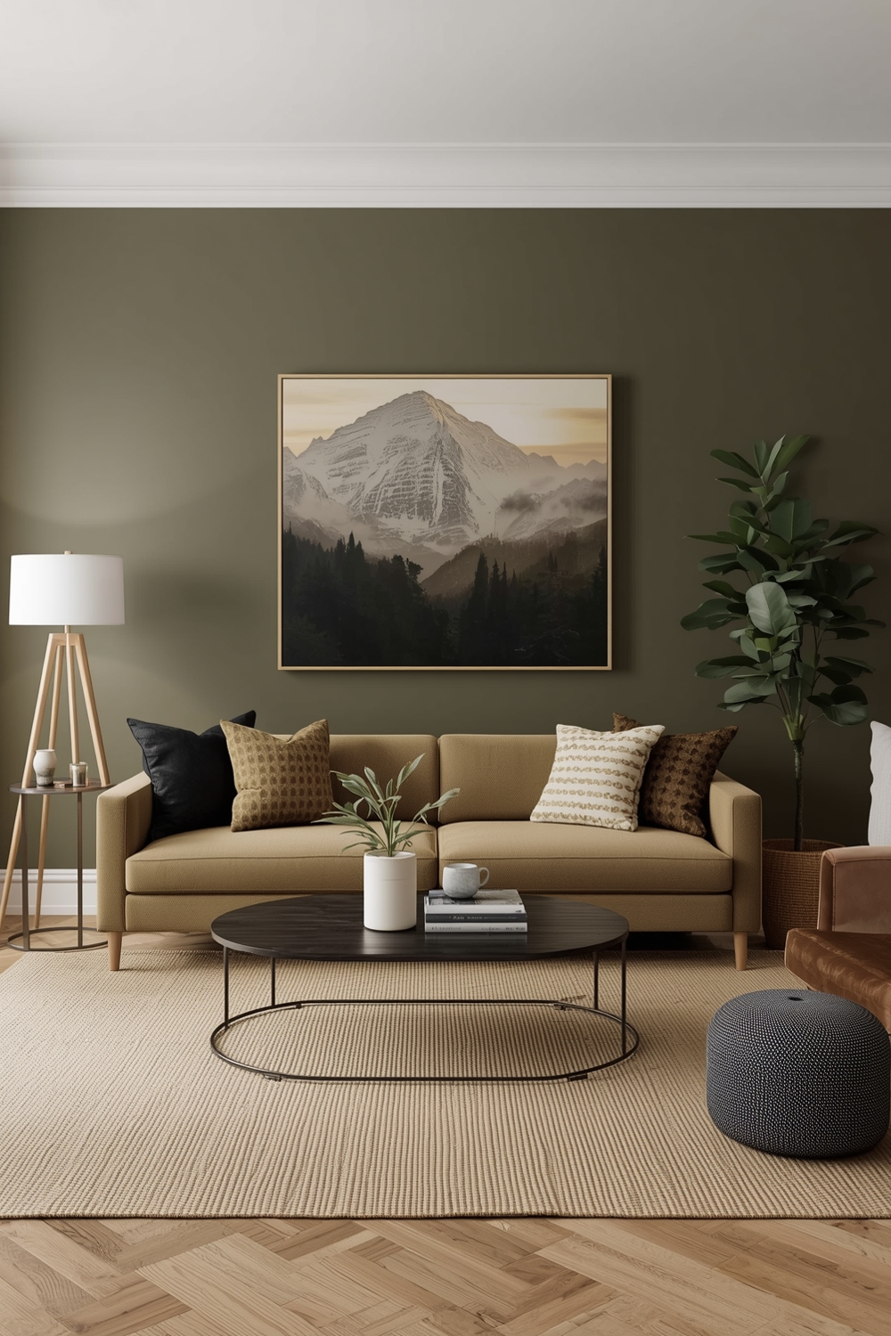 Contemporary Olive Green Living Room Layout Inspirations