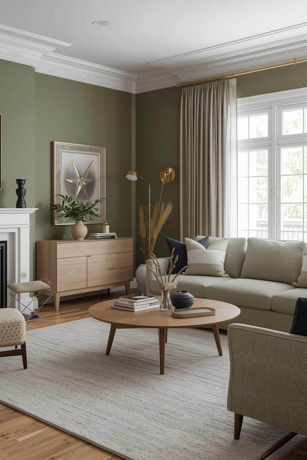 Contemporary Sage Green Living Room Layout Inspirations
