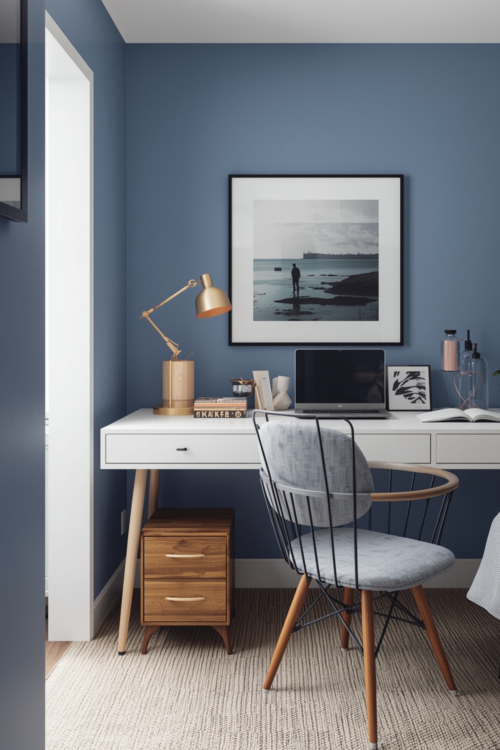 Cozy Blue Bedroom Workspace Examples
