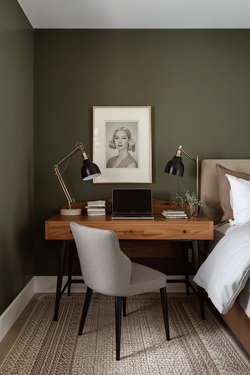 Cozy Olive Green Bedroom Workspace Examples