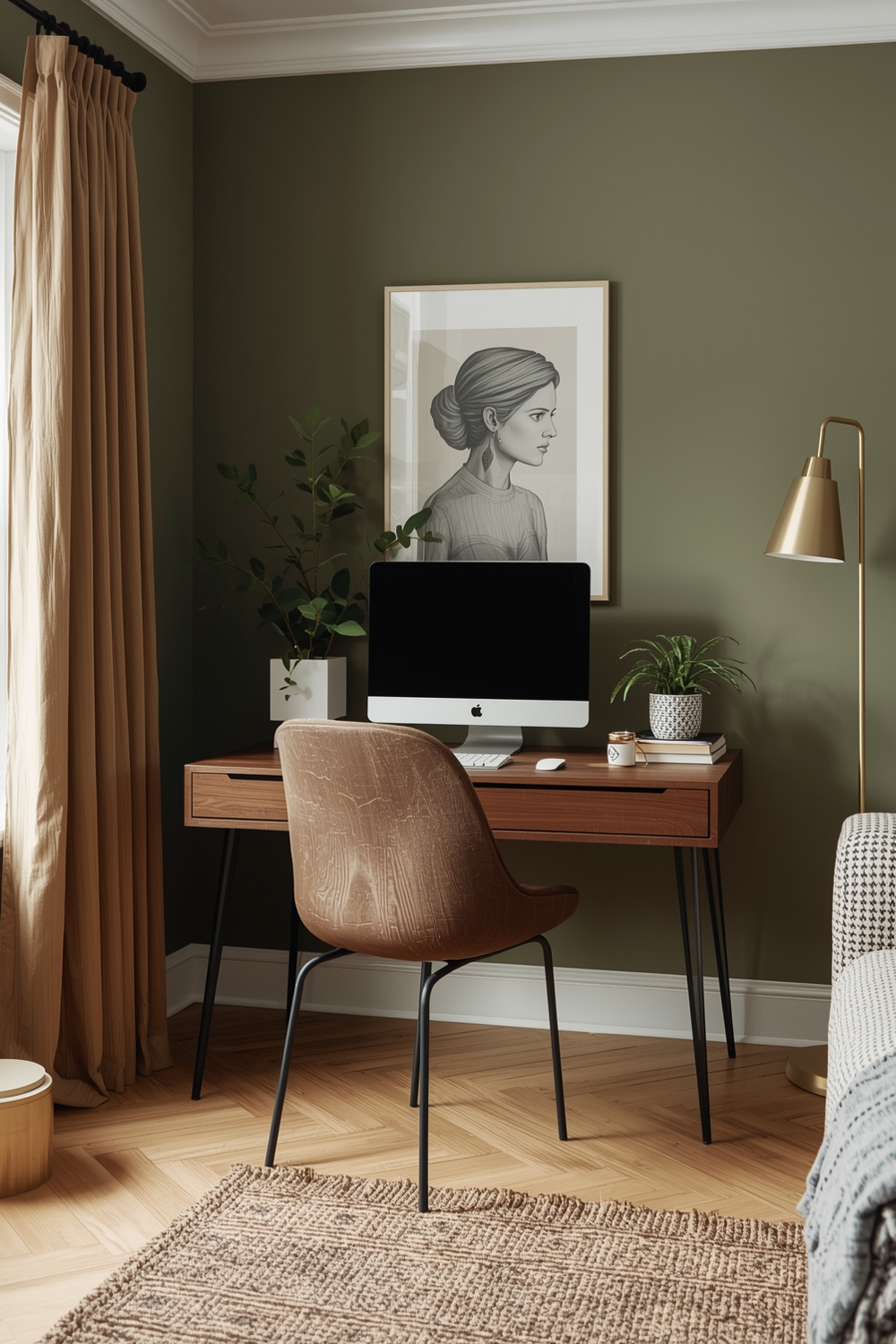 Cozy Olive Green Living Room Workspace Examples