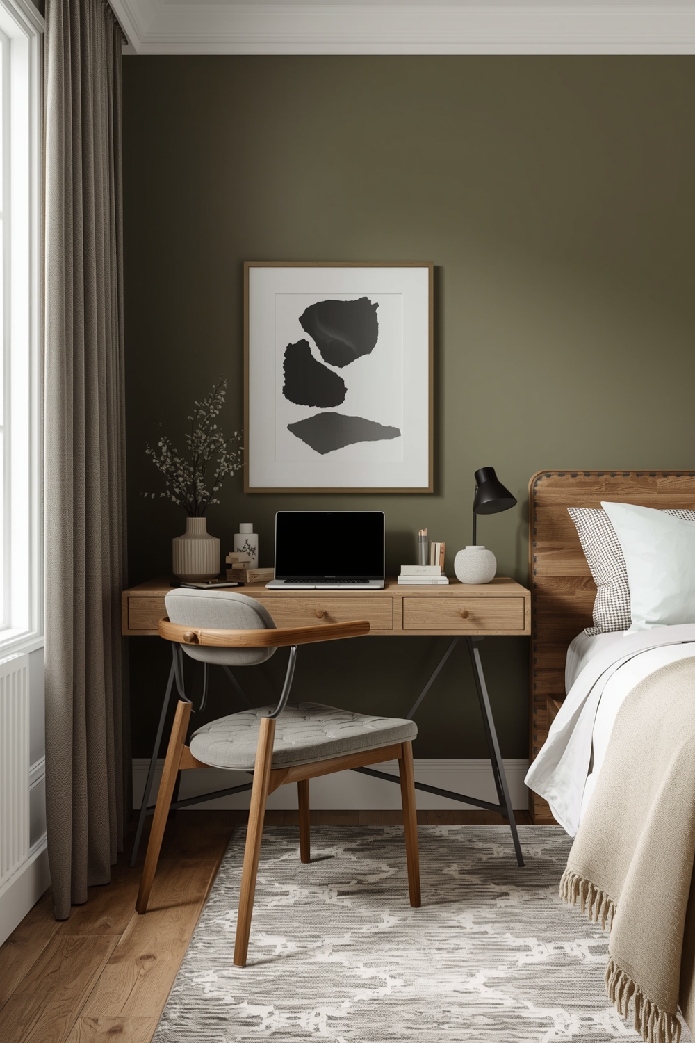 Functional Olive Green Bedroom Workspace Layouts
