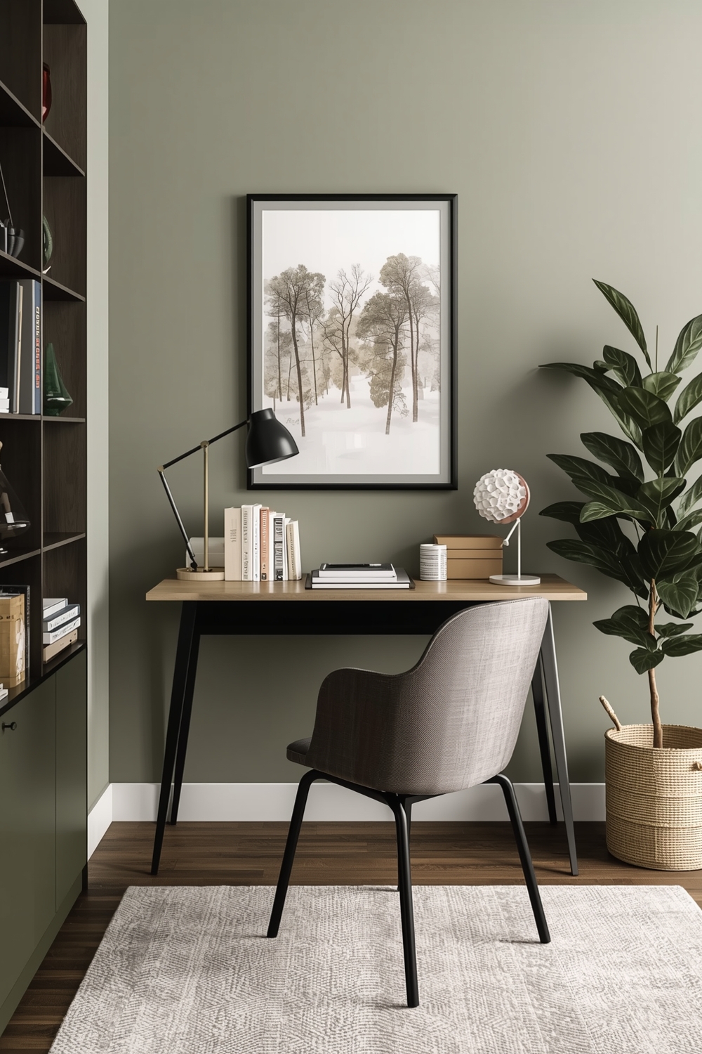Functional Olive Green Living Room Workspace Concepts