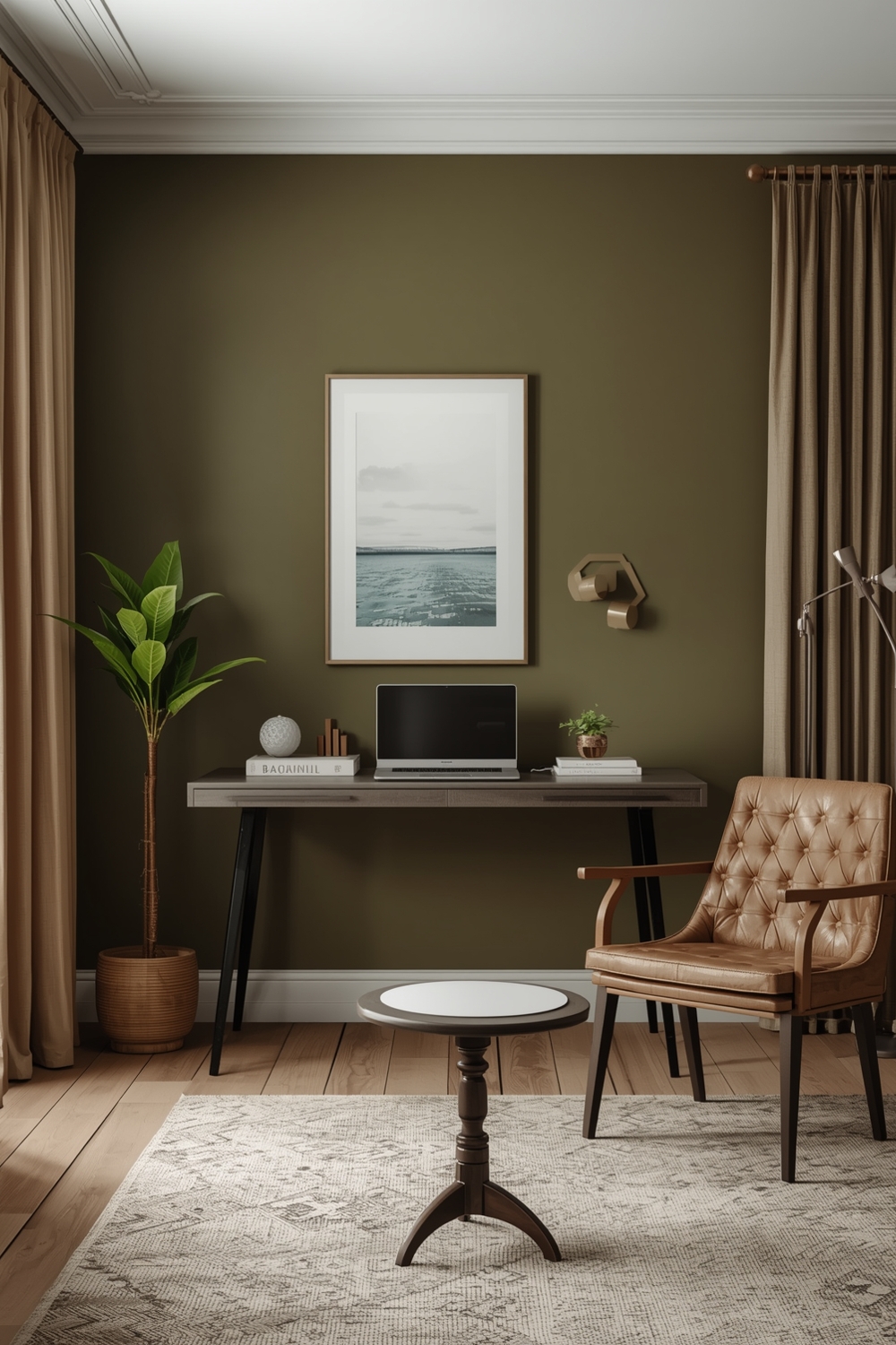 Functional Olive Green Living Room Workspace Ideas