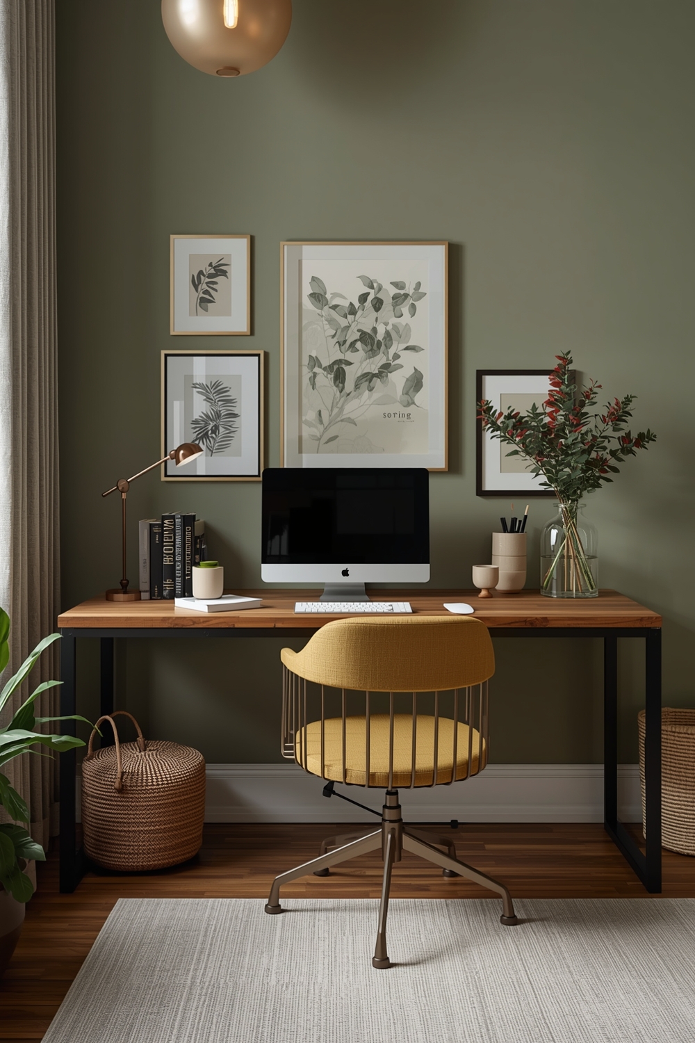 Functional Olive Green Living Room Workspace Layouts