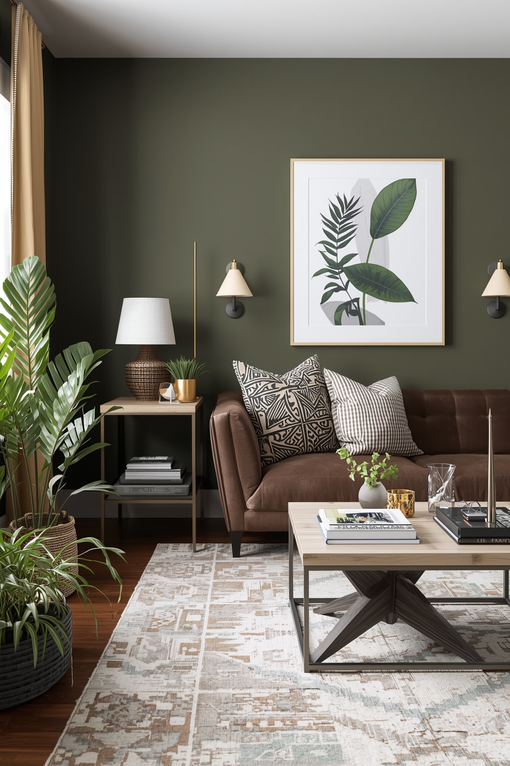 Functional Olive Green Living Room Workspace Plans