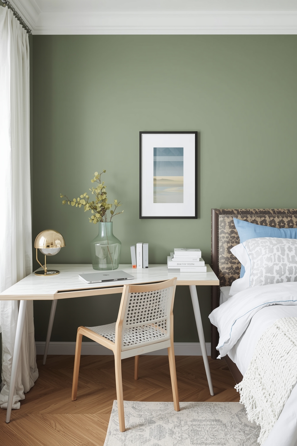 Functional Sage Green Bedroom Workspace Concepts