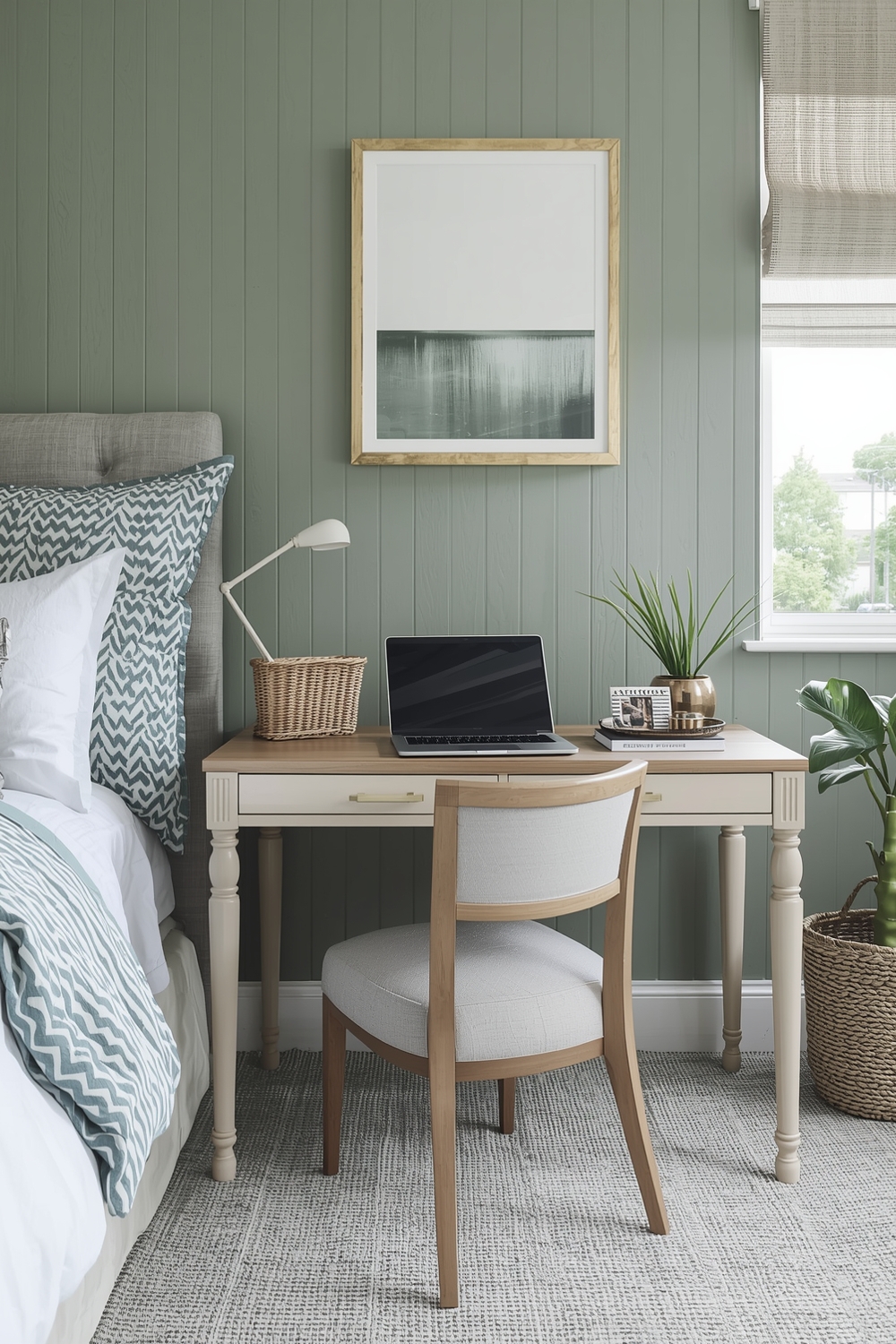 Functional Sage Green Bedroom Workspace Ideas