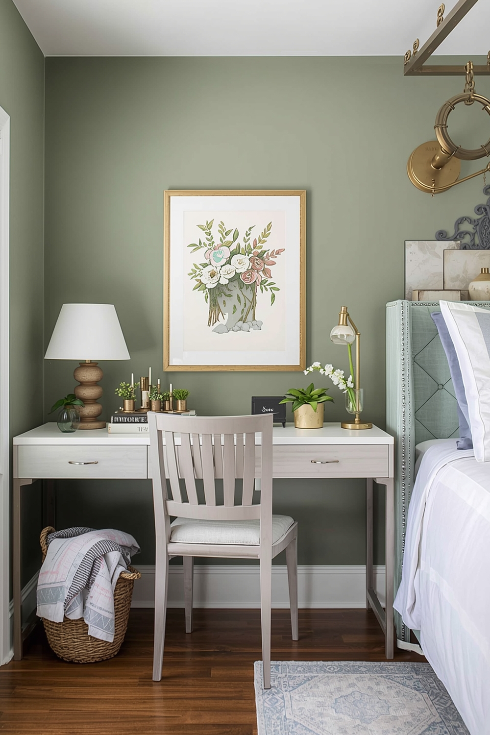Functional Sage Green Bedroom Workspace Plans