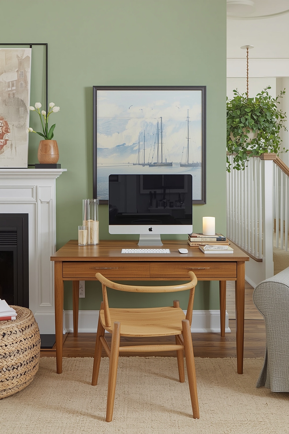 Functional Sage Green Living Room Workspace Ideas