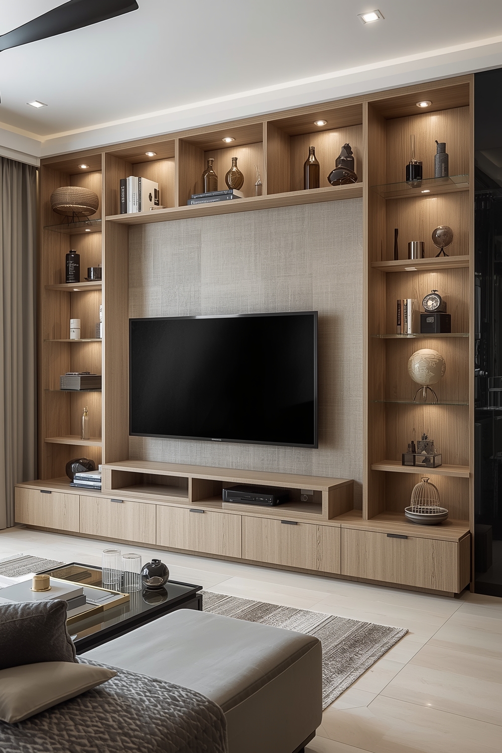 Living Room TV Wall with Integrated Storage