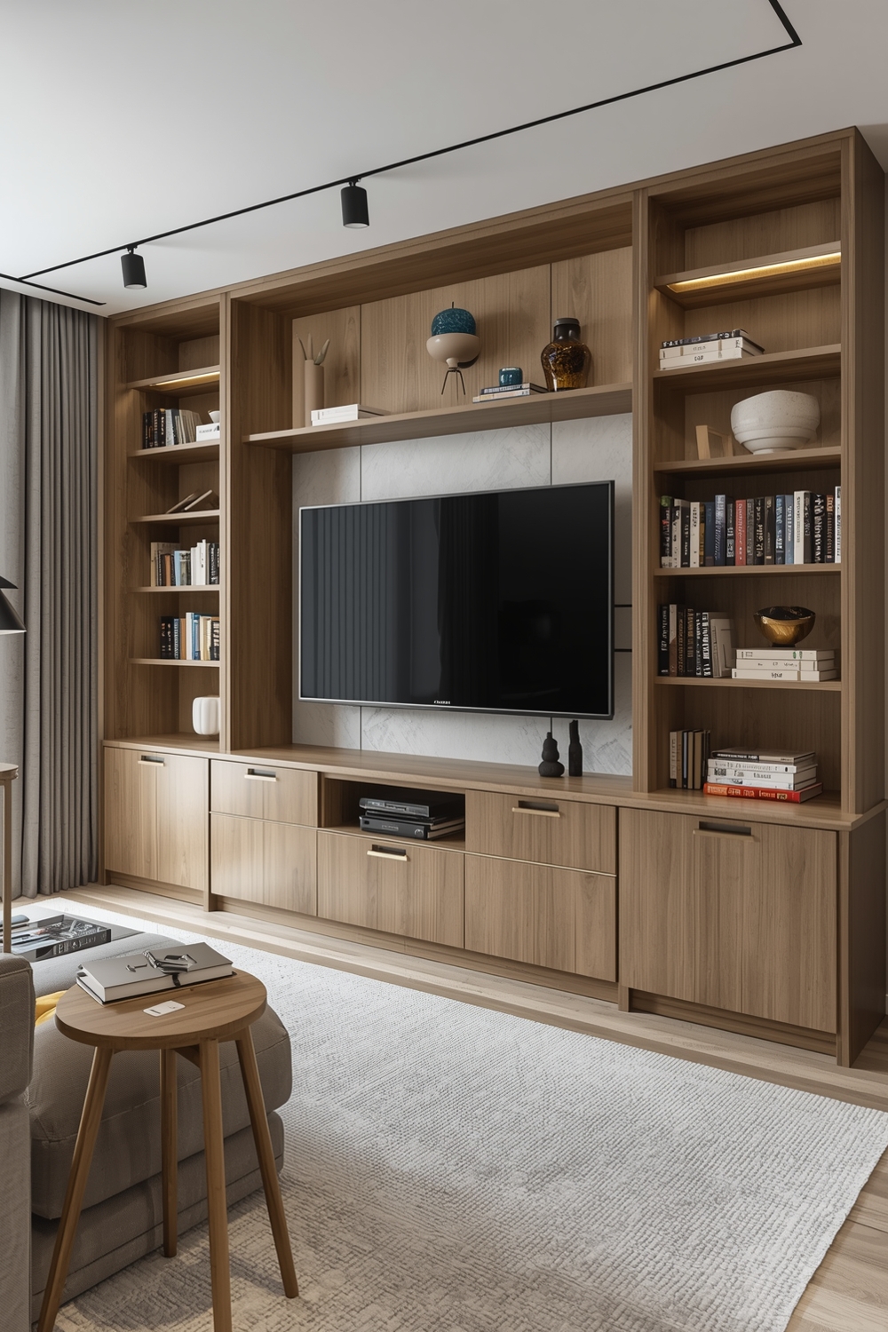 Living Room TV Wall with Storage Solutions