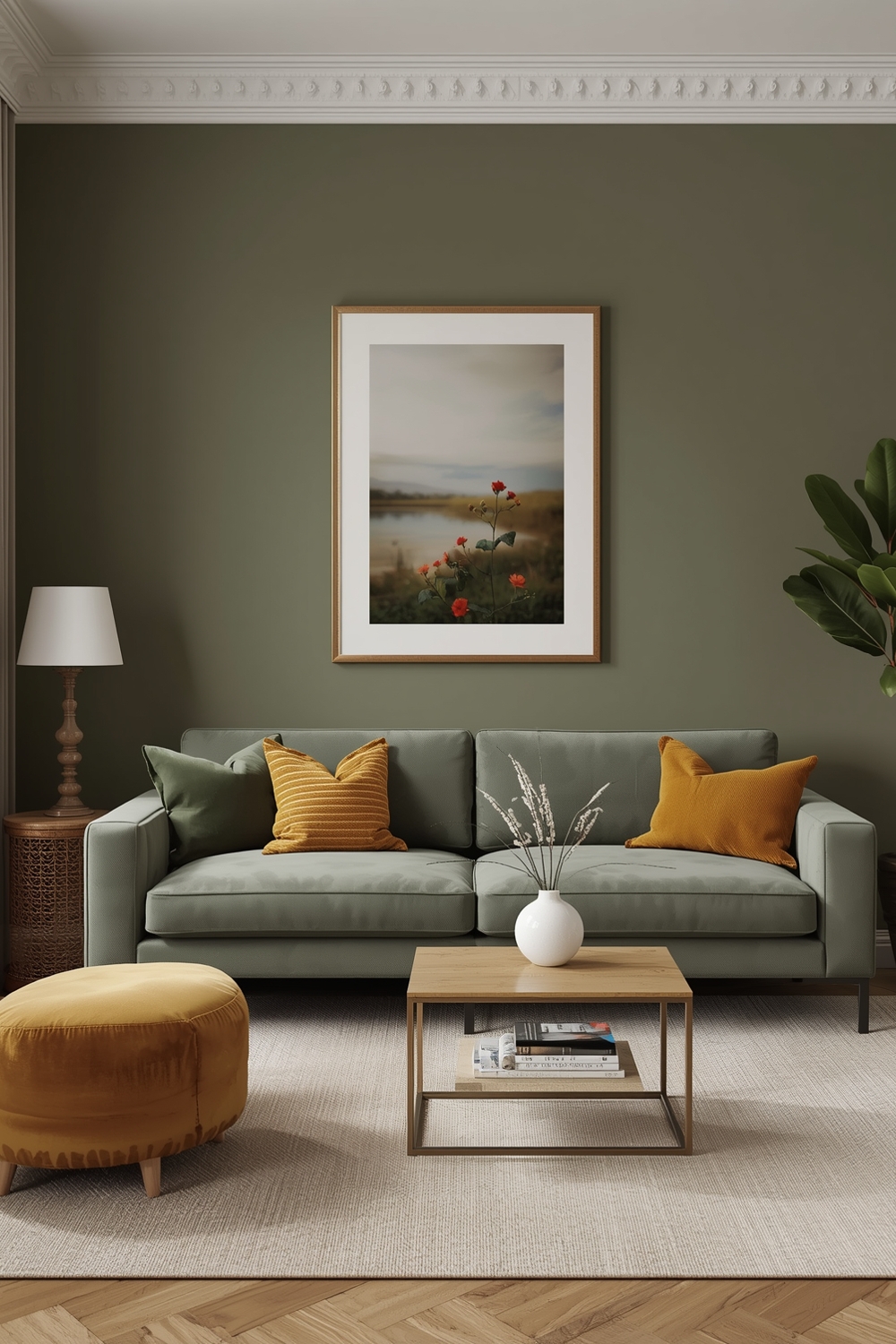 Minimalist Olive Green Living Room Layout Concept Examples