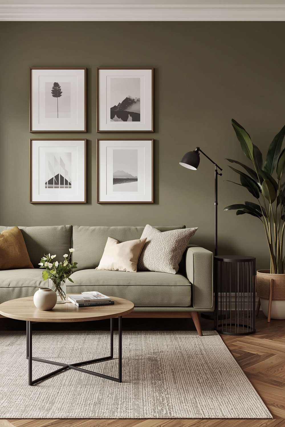 Minimalist Olive Green Living Room Layout Guides