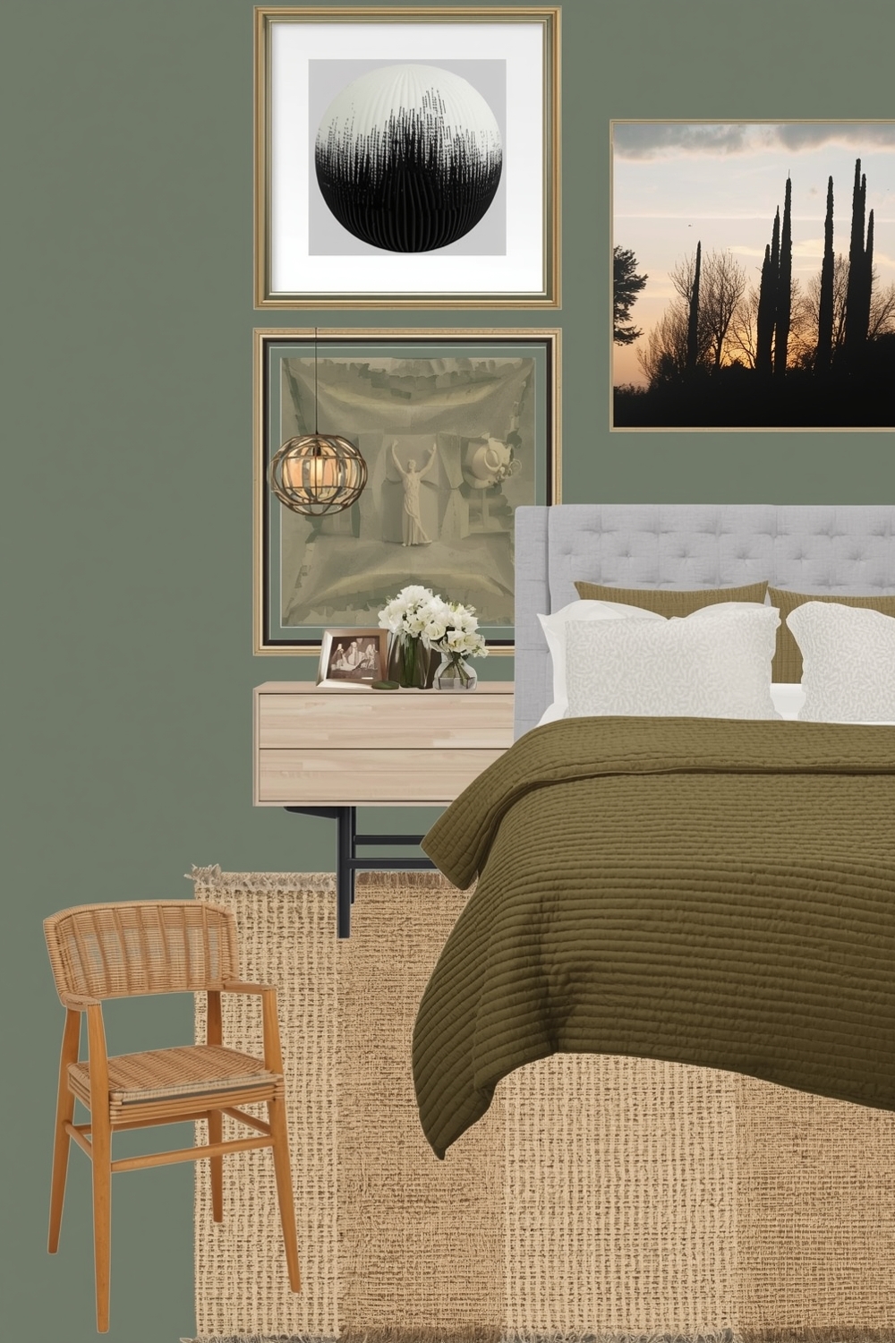 Modern Olive Green Bedroom Idea Boards